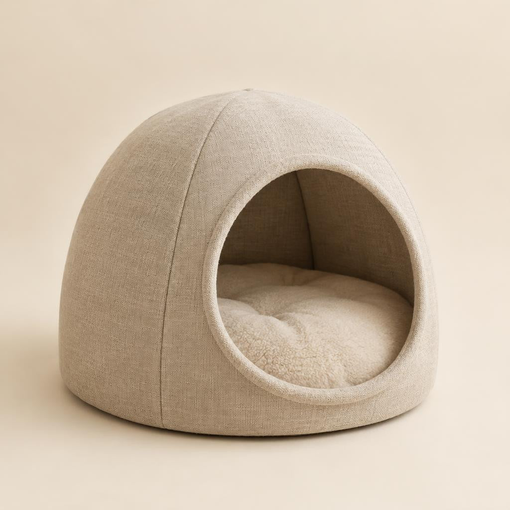 Cueva Lino para gato — fotografía de producto Mora & Bigotes