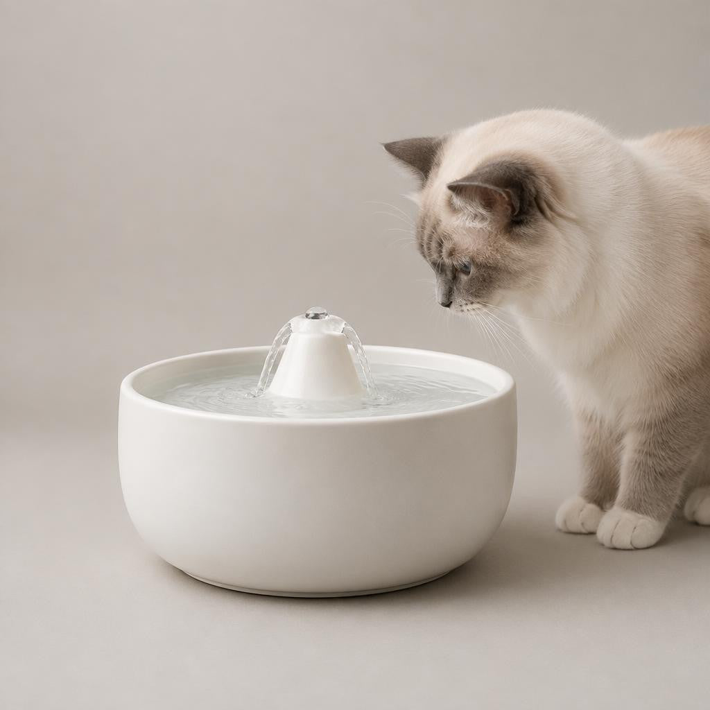 Fuente Cascada para gato — fotografía de producto Mora & Bigotes